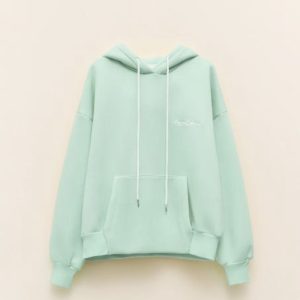Verde aqua hoodie met kap, korte rits en tekst Lounge Lifestyle since 2008 van Lumina.